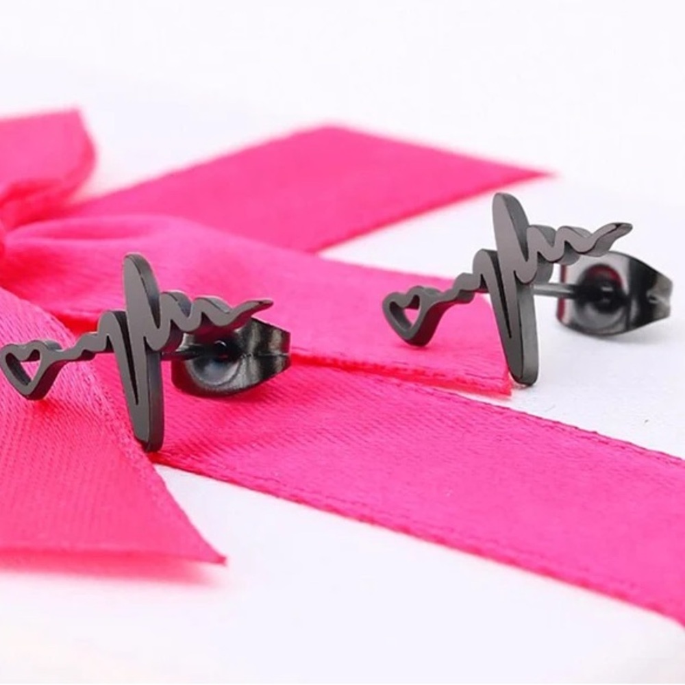 Heartbeat Stud stainless steel Earrings. Please choose from available colors.